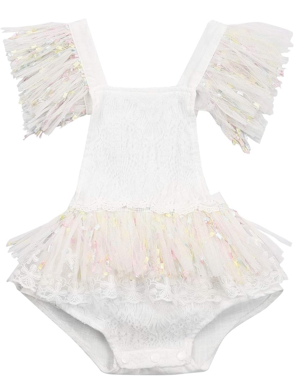 ISO White Baby Tulle Fringe Romper